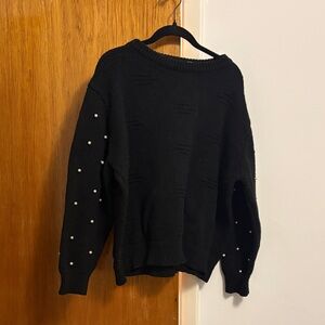 Black Sweater with Pearl Detailing